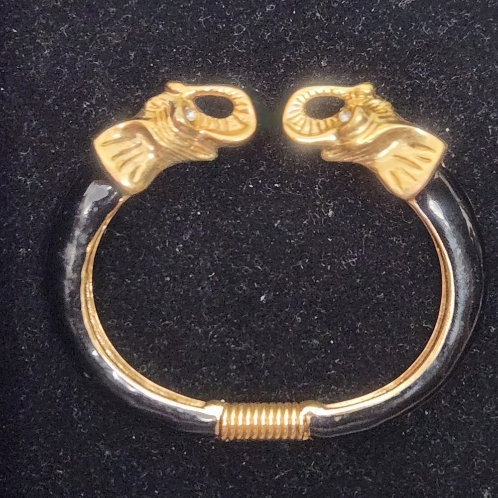 Vintage Kenneth J lane Double Elephant Head Cuff Bracelet clear‎ crystal eyes